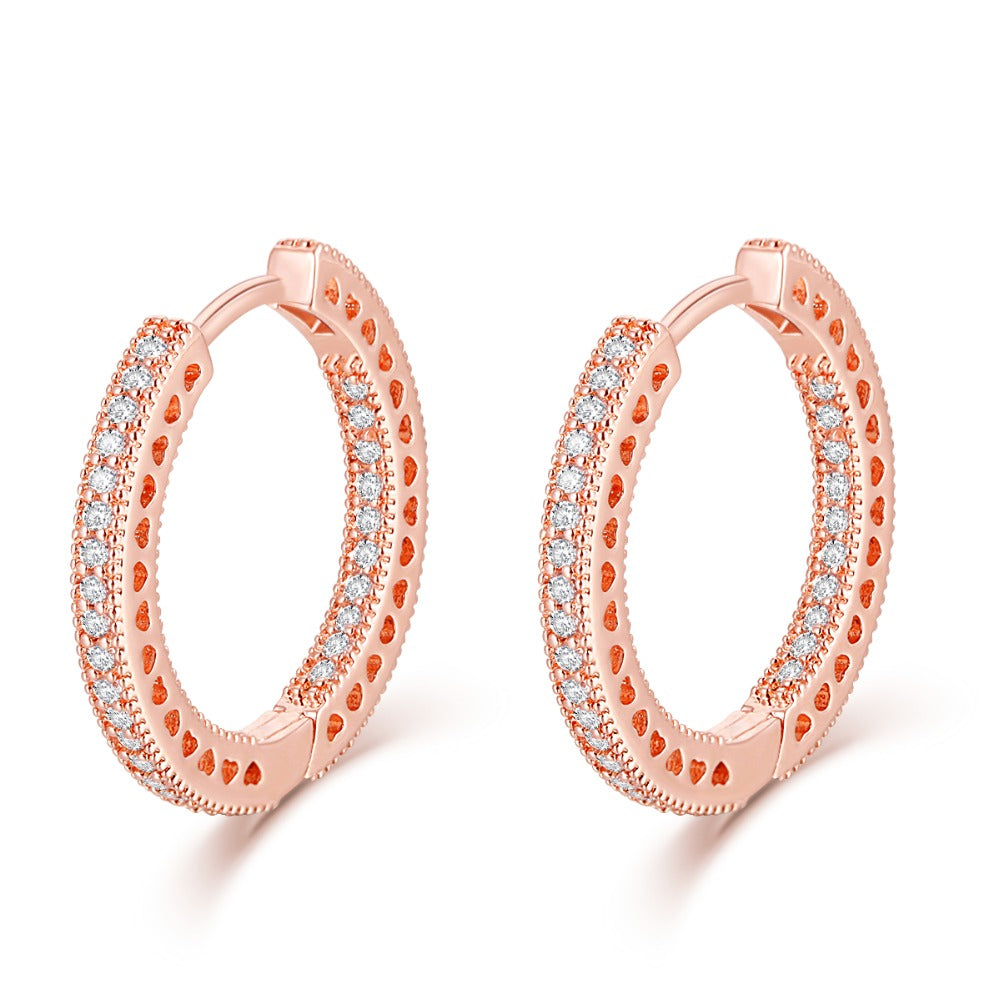 Fine Jewelry Openwork Heart Hoop Earrings European Style Rose Gold Hoop Earrings For Woman Jewelry Making Wholesale