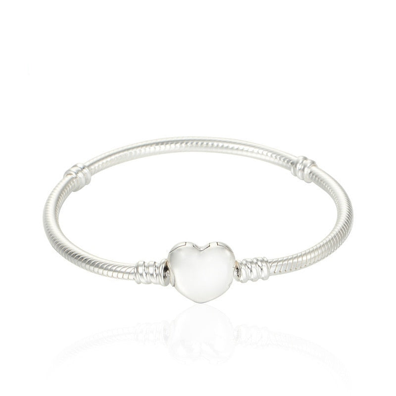 Heart Clasp Snake Chain Silver Bracelets for Women Fashion Silver 925 DIY Jewelry Charms Bracelets & Bangles Accessory