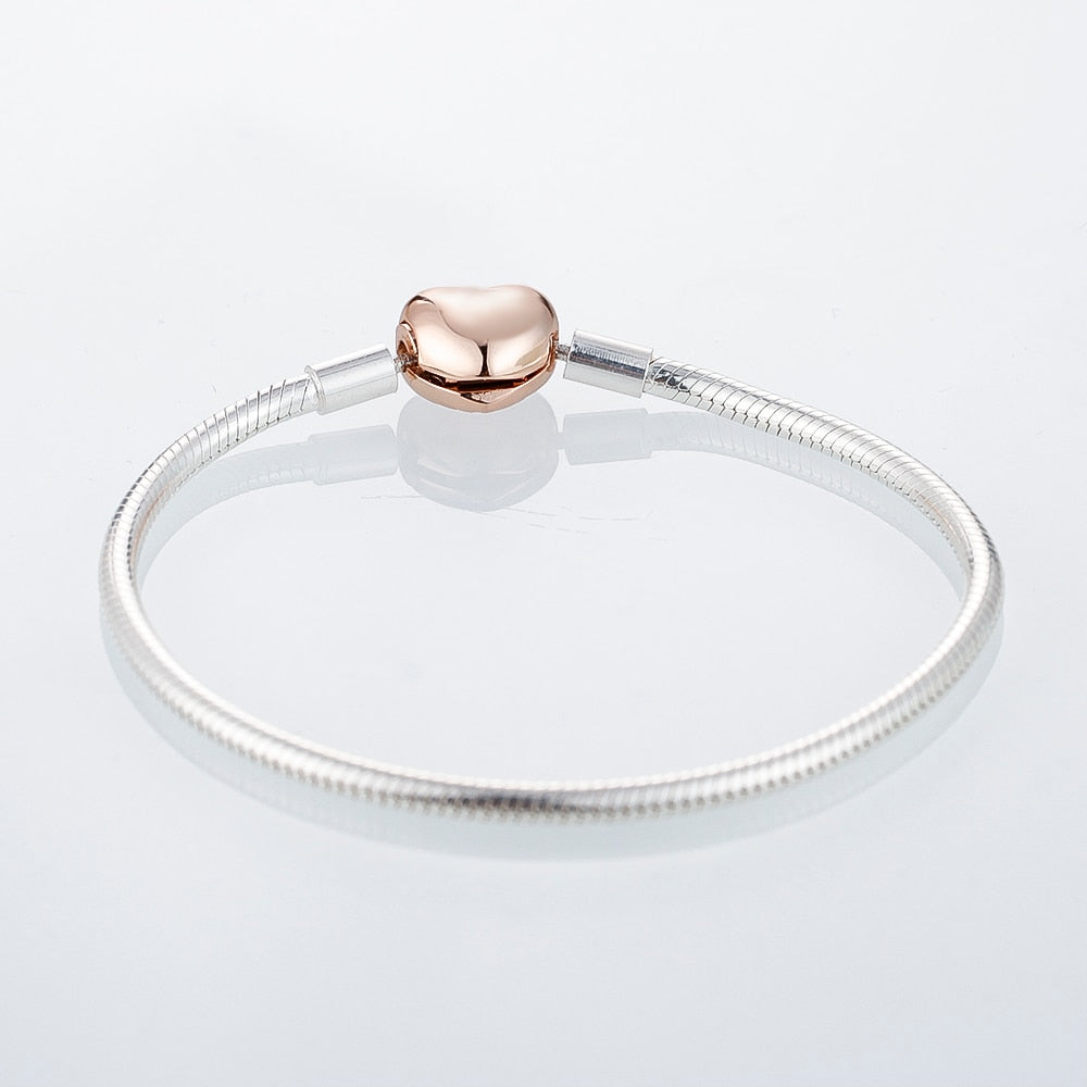 Heart Clasp With Logo Bracelet Silver Bracelet for woman DIY fashion Jewelry Fit Original European beads & Charms