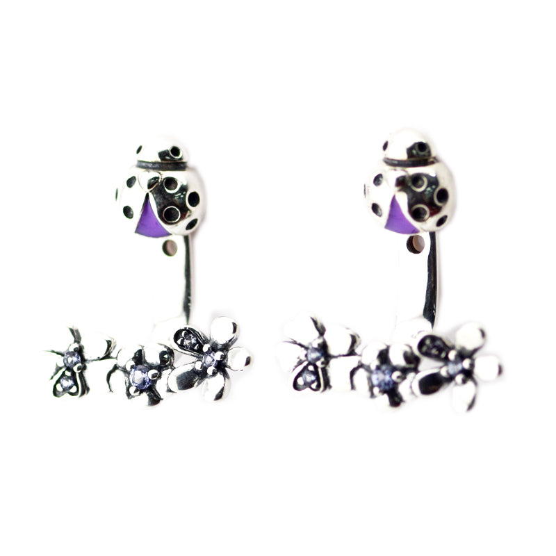 Ladybug Meadow Purple Earrings Woman Jewelry Making 925 Sterling Silver Hoop Earrings for Woman Fashion Jewelry