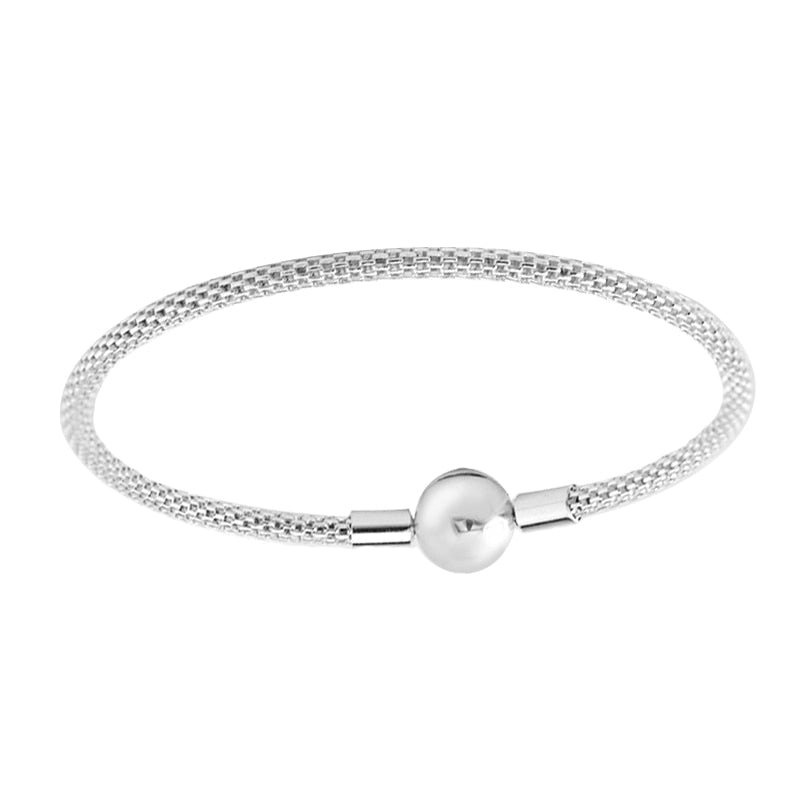 MOMENTS Sterling Silver Mesh Bracelet for woman DIY fashion 925 Sterling silver jewelry making Fit Europe beads