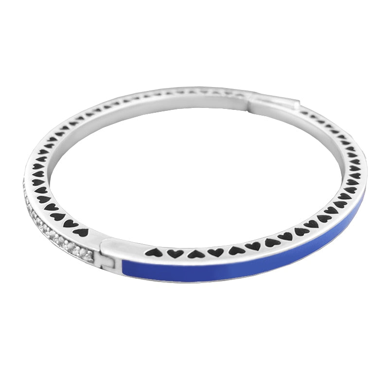 Princess Blue Enamel Radiant Hearts Bangle With CZ DIY Bracelets for Women Fashion jewelry Heart bangle & Bracelets