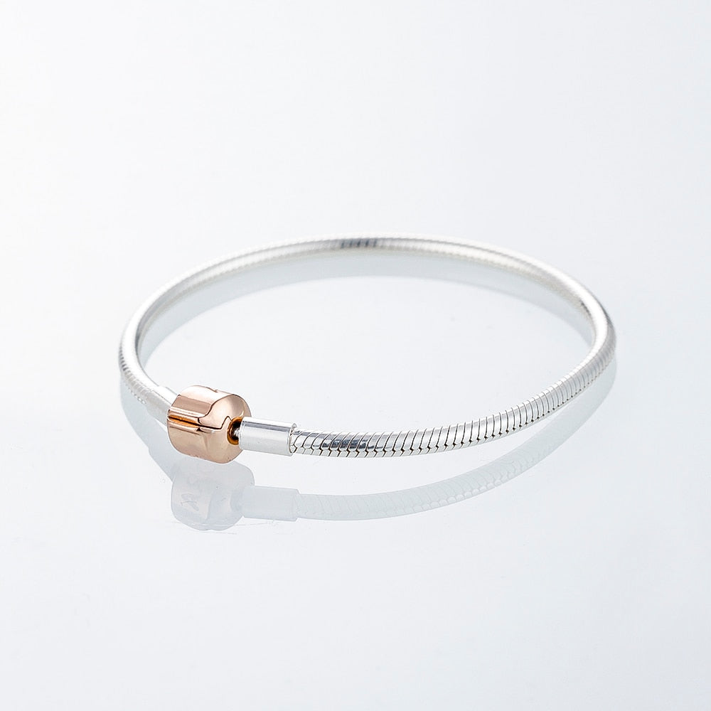 Rose Clasp With Logo Bracelet Silver Bracelet for woman DIY fashion Jewelry Fit Original European beads & Charms