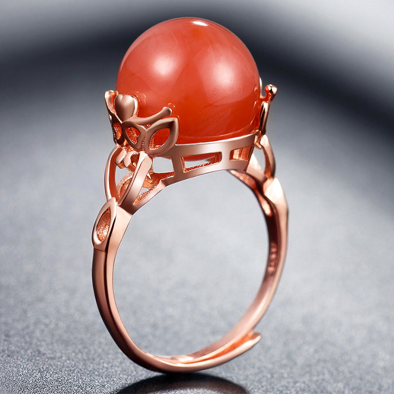 Rose Golden Silver Rings for Women Fashion Red Color Natural Agate Stone Rings Female Fashion Silver 925 Jewelry