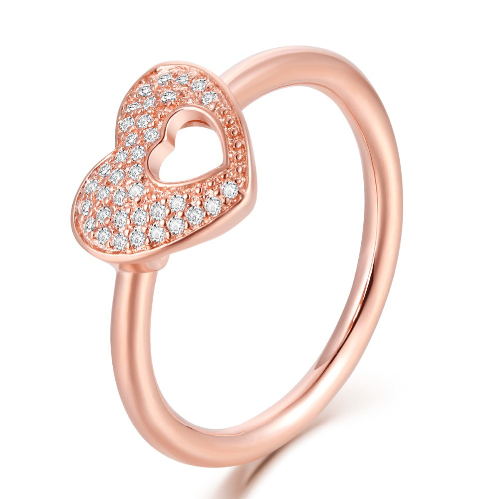 Shimmering Puzzle Heart Frame Ring Rose Gold Jewelry For Woman European Fashion Wedding Ring Woman Jewelry Making