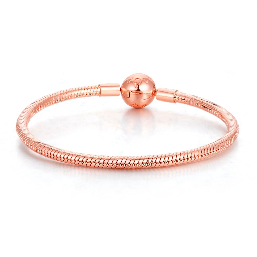 Smooth Rose Clasp Bracelet Rose Gold Bracelet for woman DIY fashion Jewelry Fit Original European beads & Charms