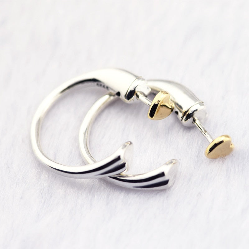 Two Hearts Hoop Earrings for Women Fashion Girls 14K Gold Heart Earrings Valentine's D Silver 925 Jewelry New Making