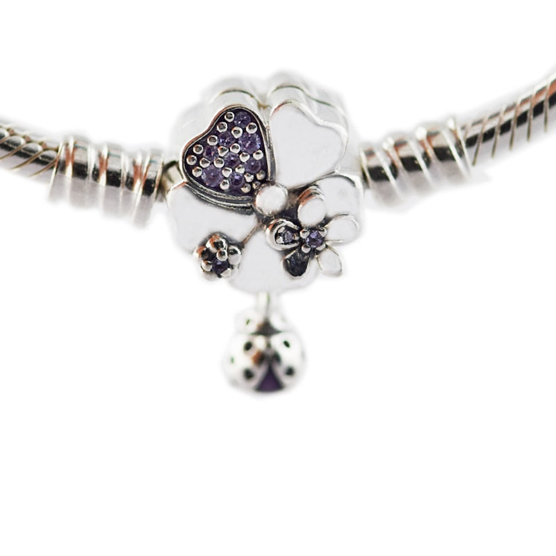 Wildflower Meadow Clasp Sterling Silver Bracelet for woman DIY fashion Jewelry Fit Original European beads & Charms