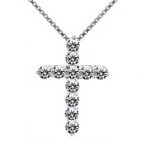 Lucky Female Ladies Cross Crystal Pendant Necklace 11pcs Shiny Zircon S925 Silver Necklaces Lover Choker Gift For Women