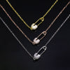 Paper Clip Shaped Pendant Necklace For Women Unique Hollow Out Zircon Pin 3 Color Collarbone Chain Gift Jewelry KBN260