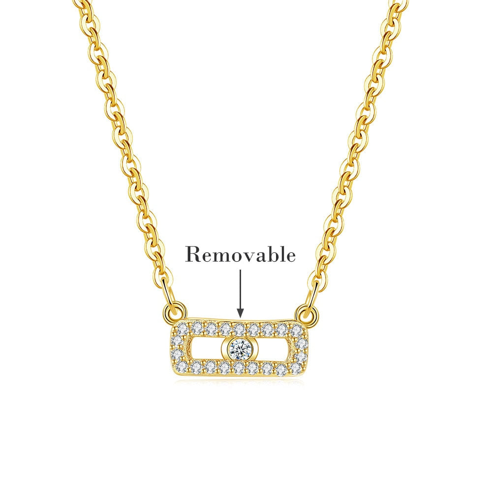 Paper Clip Shaped Pendant Necklace For Women Unique Hollow Out Zircon Pin 3 Color Collarbone Chain Gift Jewelry KBN260