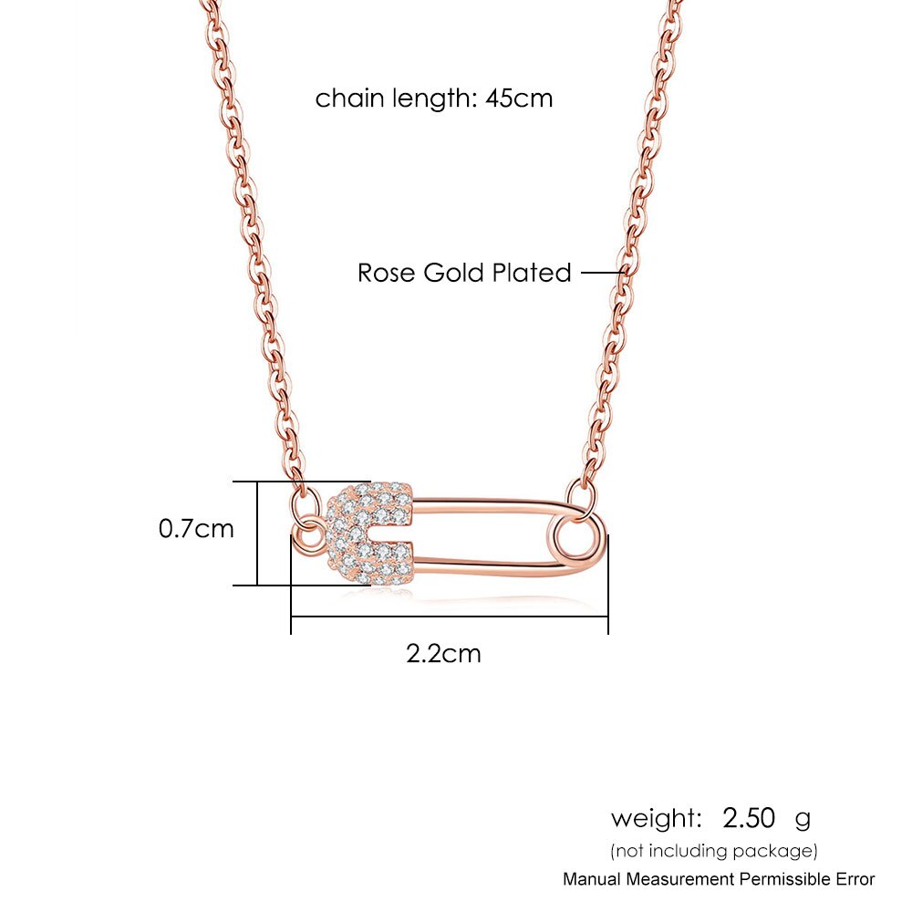 Paper Clip Shaped Pendant Necklace For Women Unique Hollow Out Zircon Pin 3 Color Collarbone Chain Gift Jewelry KBN260