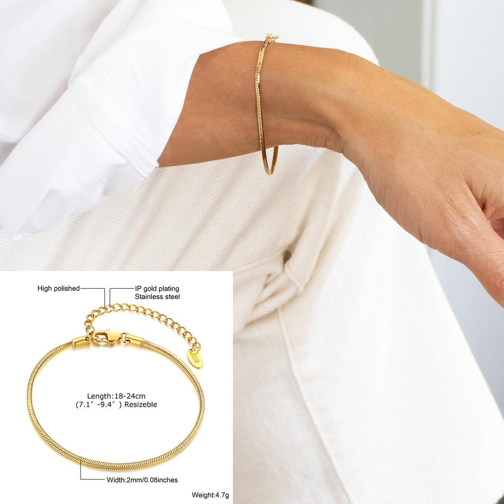 Paperclip Chain Bracelet Gold Color Stainless Steel Rectangle Link Cable Dainty Women Girls Layering Jewelry