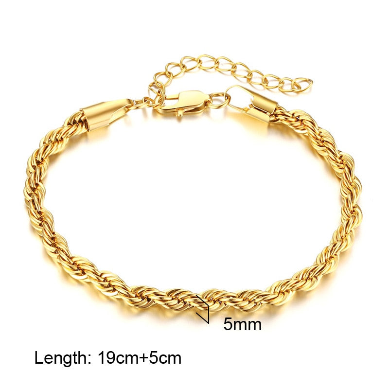 Paperclip Chain Bracelet Gold Color Stainless Steel Rectangle Link Cable Dainty Women Girls Layering Jewelry