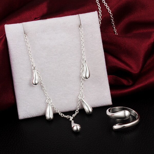 Party wedding designer jewelry sets 925 Sterling Silver fine water drop rings necklace for woman classic Christmas gifts