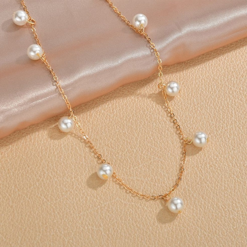 Pearl Beads Women's Neck Chain Kpop Choker Necklace Gold Color Goth Chocker Jewelry on The Neck Pendant 2021 Collar for Girl