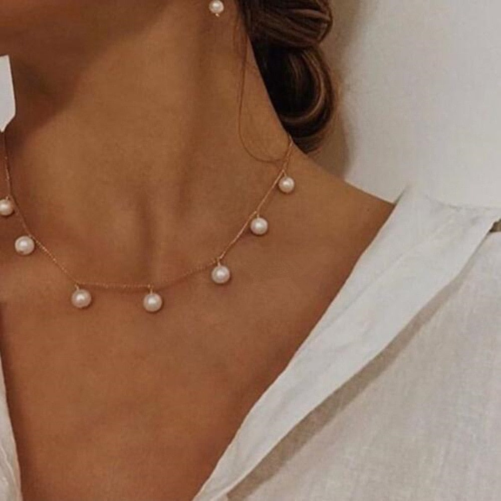 Pearl Beads Women's Neck Chain Kpop Choker Necklace Gold Color Goth Chocker Jewelry on The Neck Pendant 2021 Collar for Girl