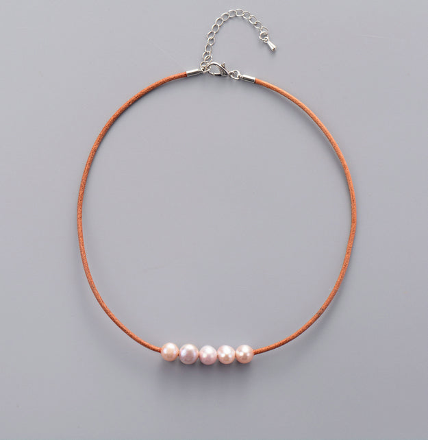 Pearl Choker Freshwater Pearls Natural Leather Choker Necklace 2020 Womens Simple Collar Necklace Natural Pearl Jewellery