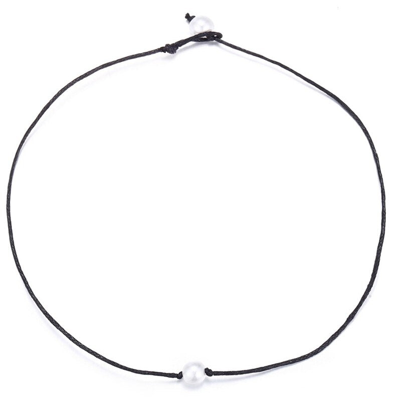 Pearl Decor Choker Necklace Faux Pearl Handmade Fake Leather Rope Necklace Choker Chain Women's Neck Chain