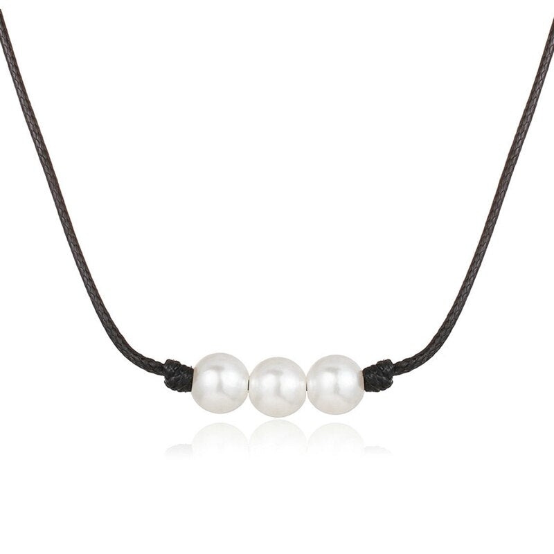 Pearl Decor Choker Necklace Faux Pearl Handmade Fake Leather Rope Necklace Choker Chain Women's Neck Chain