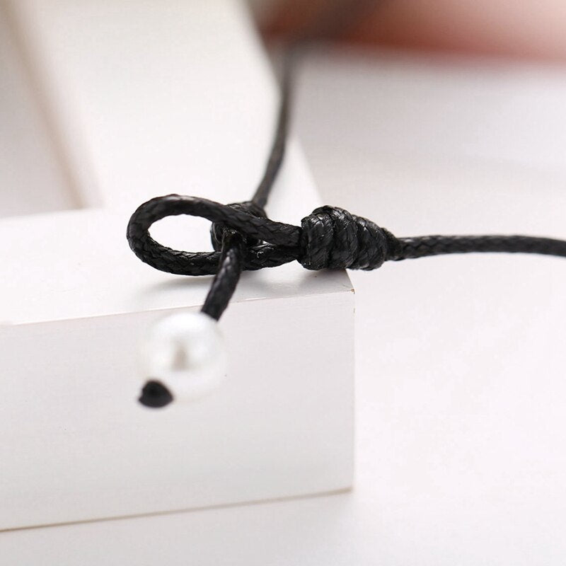 Pearl Decor Choker Necklace Faux Pearl Handmade Fake Leather Rope Necklace Choker Chain Women's Neck Chain