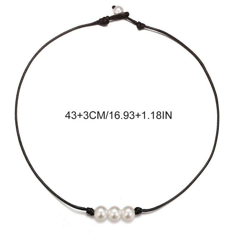 Pearl Decor Choker Necklace Faux Pearl Handmade Fake Leather Rope Necklace Choker Chain Women's Neck Chain