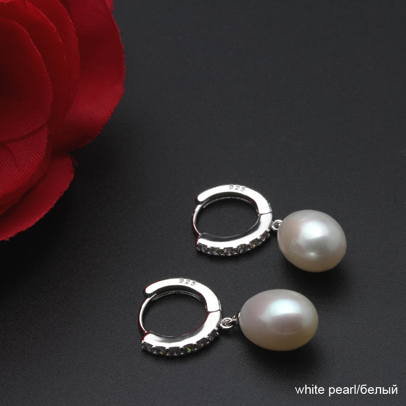 Pearl Hoop Earring Genuine Natural gr Pearl earring 925 Sterling Silver Earring Pearl Jewelry Women Wedding Gift