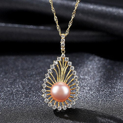 Pearl Jewelry 925 Sterling Silver Necklace Natural Pearl Pendant Necklace CZ Fine Jewelry Valentine's D Gift