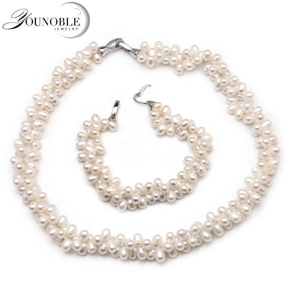 Pearl Jewelry Set Multilayer Necklace Bracelet for Women,Double Natural Pearl Sets Choker Necklace Sets Trendy Girls