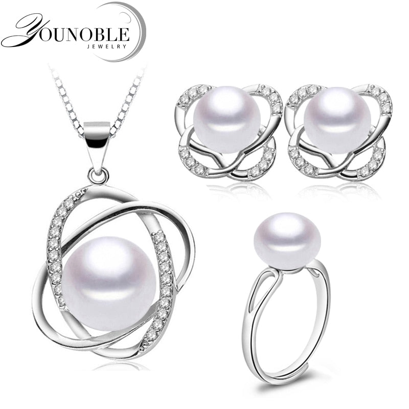Pearl Jewelry Set,Trendy Wedding Pearl Necklace Earrings 925 Silver Find Jewelry Set For Women Mother Birthd Gifts White Pink
