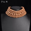 Pearl Necklace & Pendant Multi Layer Torques African Necklace Sets Dubai Wedding Bridal Jewelry  Women Collar