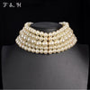 Pearl Necklace & Pendant Multi Layer Torques African Necklace Sets Dubai Wedding Bridal Jewelry  Women Collar