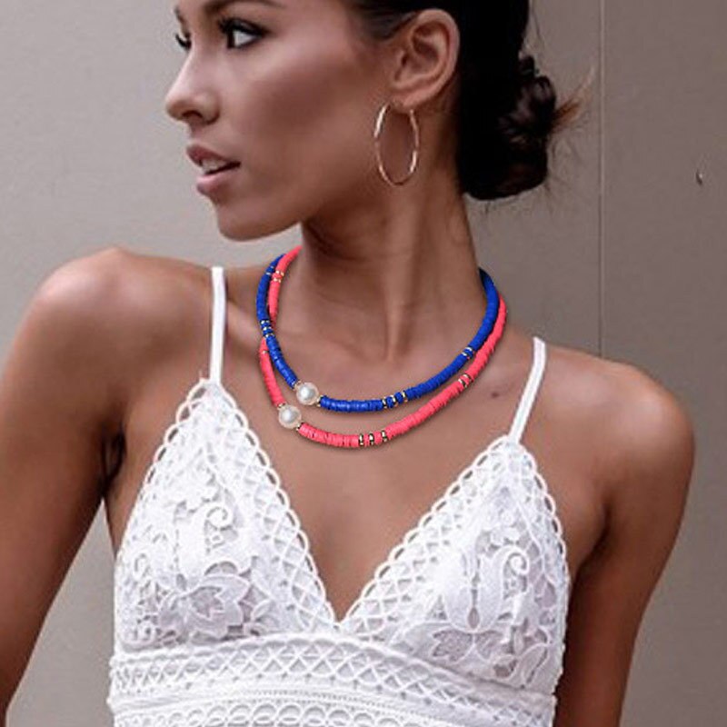 Pearl Necklace Soft Pottery Clay Resin Choker Necklace Colorful Surfer Beads Collar Handmade Femme Jewelry Gifts 2022