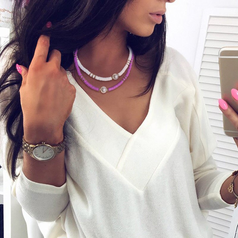 Pearl Necklace Soft Pottery Clay Resin Choker Necklace Colorful Surfer Beads Collar Handmade Femme Jewelry Gifts 2022