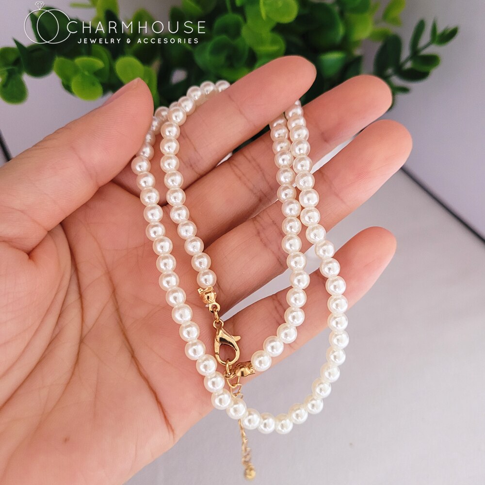 Pearl Necklaces For Women 5mm Simulated Pearl Bead Chain Choker Necklace Collier Femme Wedding Jewelry Accesories Party Gifts