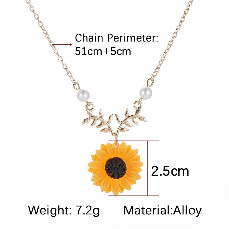 Pearl Creative Sunflower Pendant Necklaces Vintage Daily Jewelry Temperament Cute Sweater Necklaces for Women