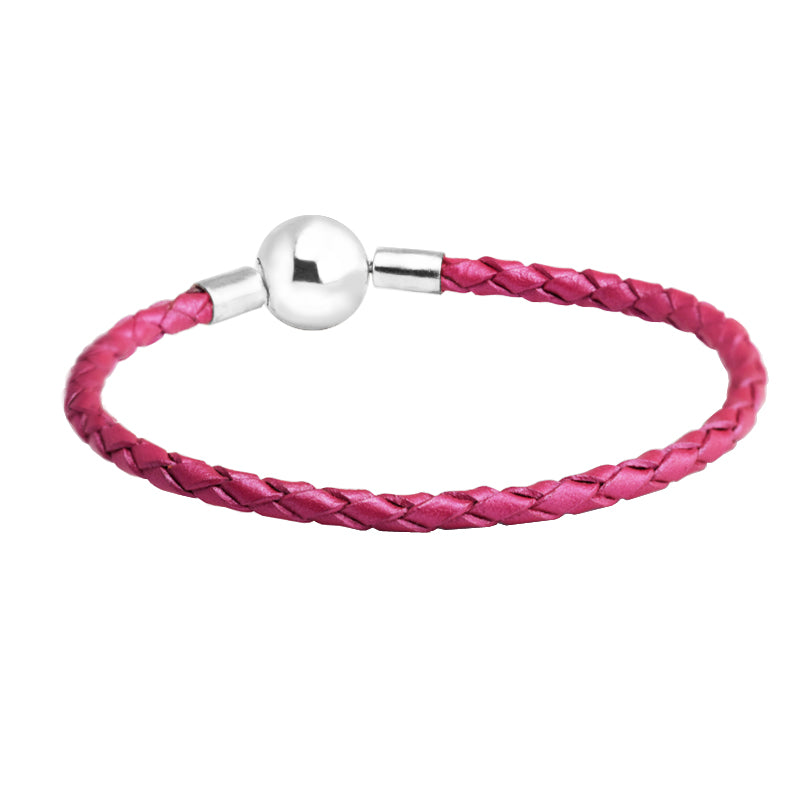 Pearl Red Leather Chain Bracelet 100% 925 Sterling Silver Ball Clasp Charm Bracelets for Women Fit Charm Beads Diy PPL503