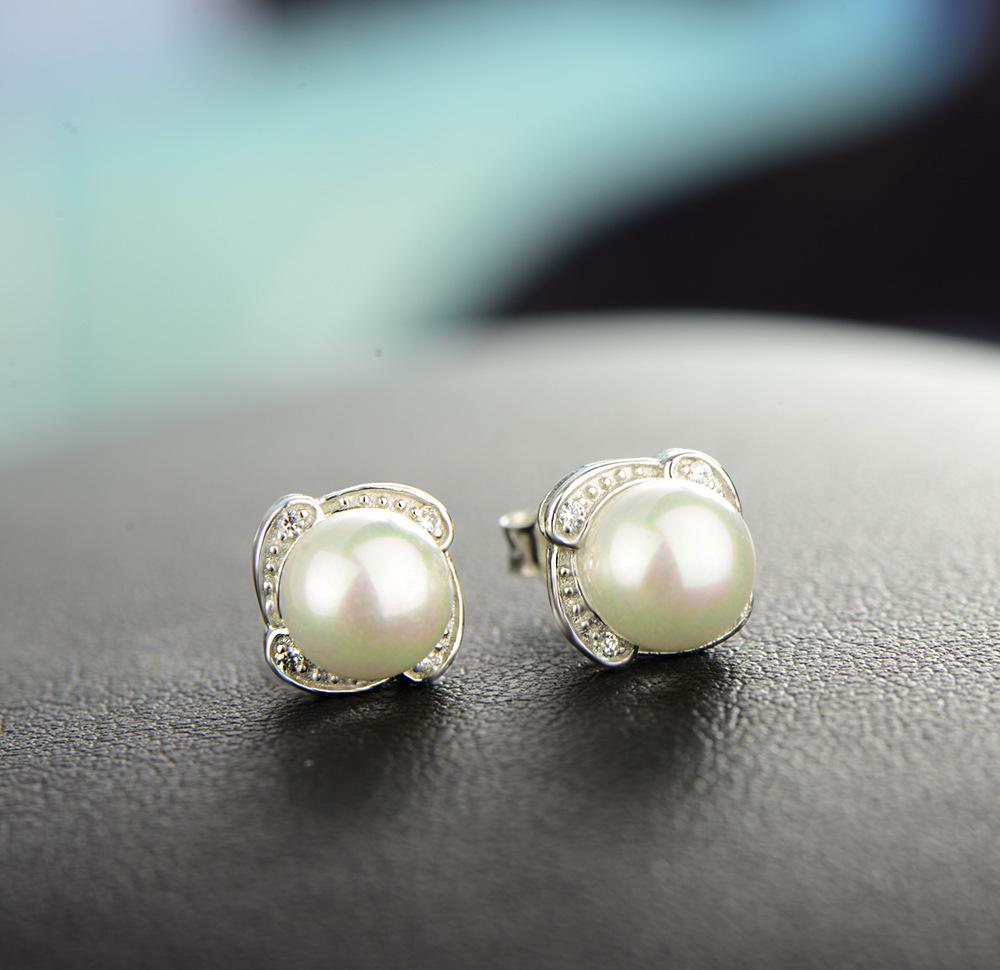 Pearl Stud Earrings 925 Sterling Silver Fine Jewelry Hand Made Pearls Women's Trendy Flowers Earring S925 Joya Perla