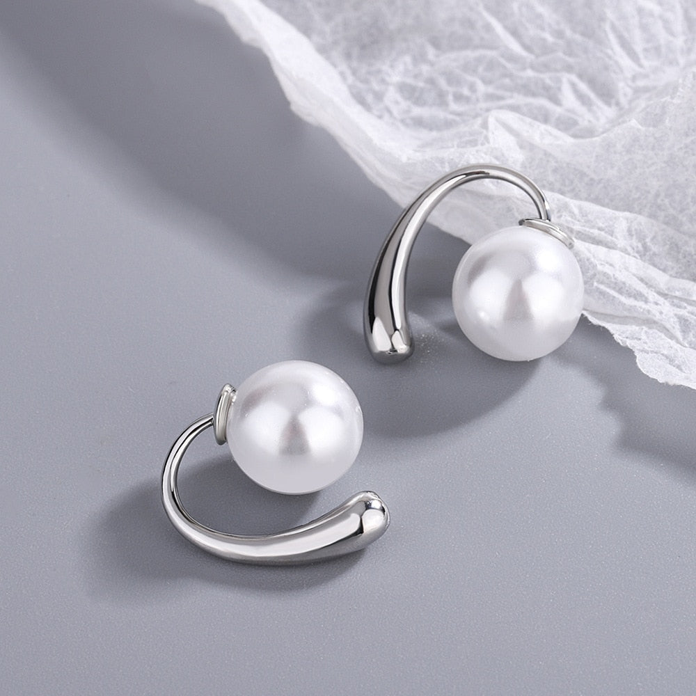 Pearl Stud Earrings For Women 925 Stamp Silver Color Wedding Party  Jewelry 2022 Trend Accessories Christmas