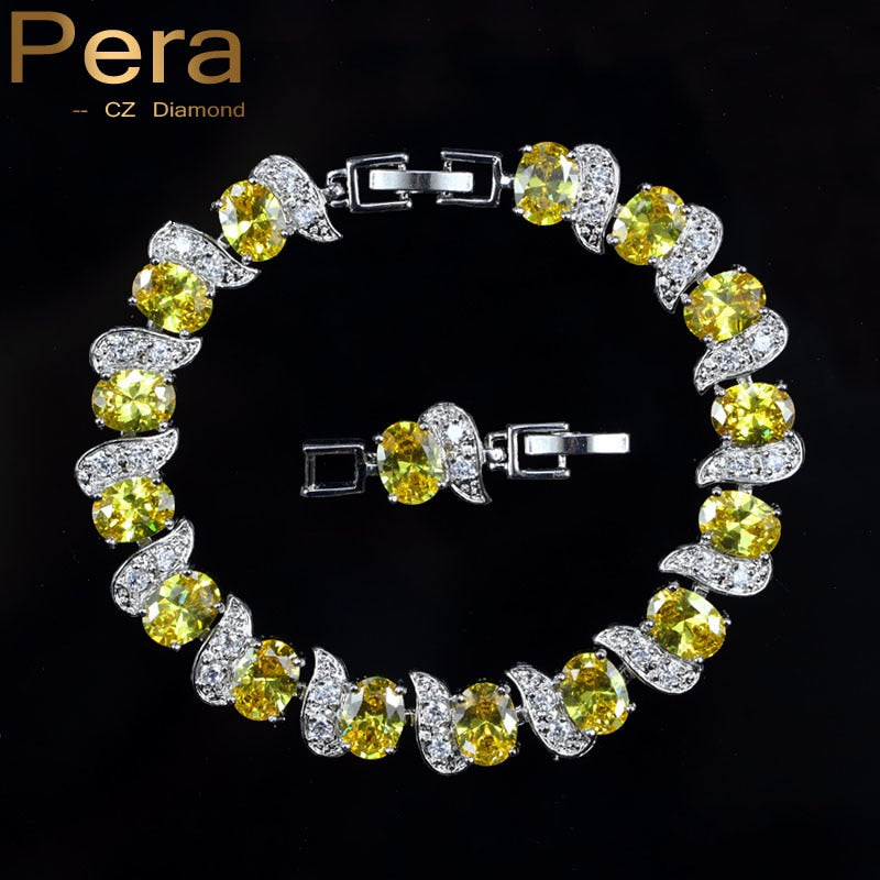 Pera Luxury 925 Sterling Silver Bridal Wedding Party Jewelry Super White Cubic Zirconia Chain & Link Bracelet For Brides B081