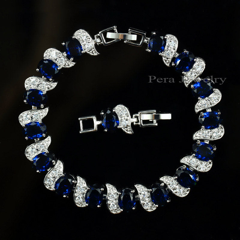 Pera Luxury 925 Sterling Silver Bridal Wedding Party Jewelry Super White Cubic Zirconia Chain & Link Bracelet For Brides B081