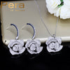 Pera Romantic Rose Flower Earrings And Necklace Big Bridal Wedding Party Cubic Zirconia Jewelry Sets Lovely Gift For Brides J197