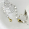 Peri'sBox Big Baroque Imitation Pearl Necklace With Irregular Brass Bead For Women Pearls Beaded Toggle Clasp Necklace