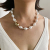 Peri'sBox Big Baroque Imitation Pearl Necklace With Irregular Brass Bead For Women Pearls Beaded Toggle Clasp Necklace