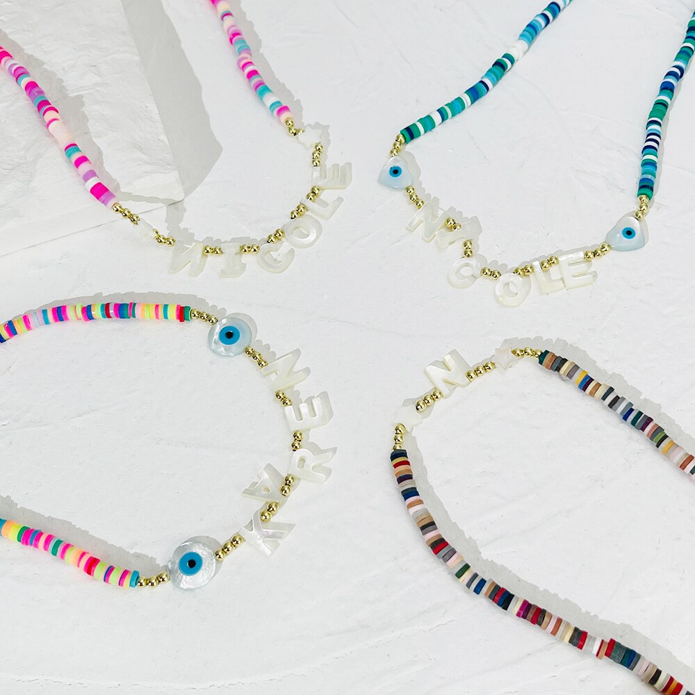 Peri'sBox Build Your Own Nacre Initial Necklaces Summer Tie Dye Rainbow Beaded Natural Shell Necklace