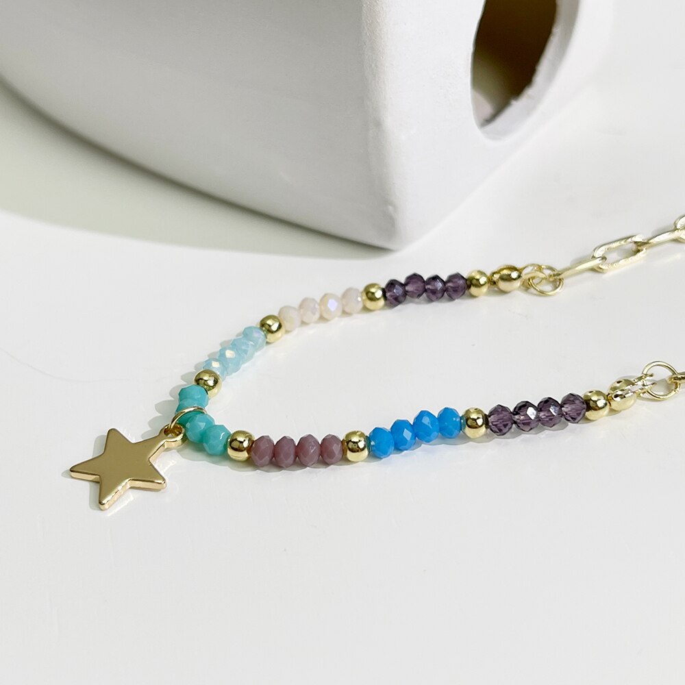Peri'sBox Cute Multicolor Acrylic Bead Five-Pointed Star Pendant Necklace For Women Trendy Mixed Chain Necklaces