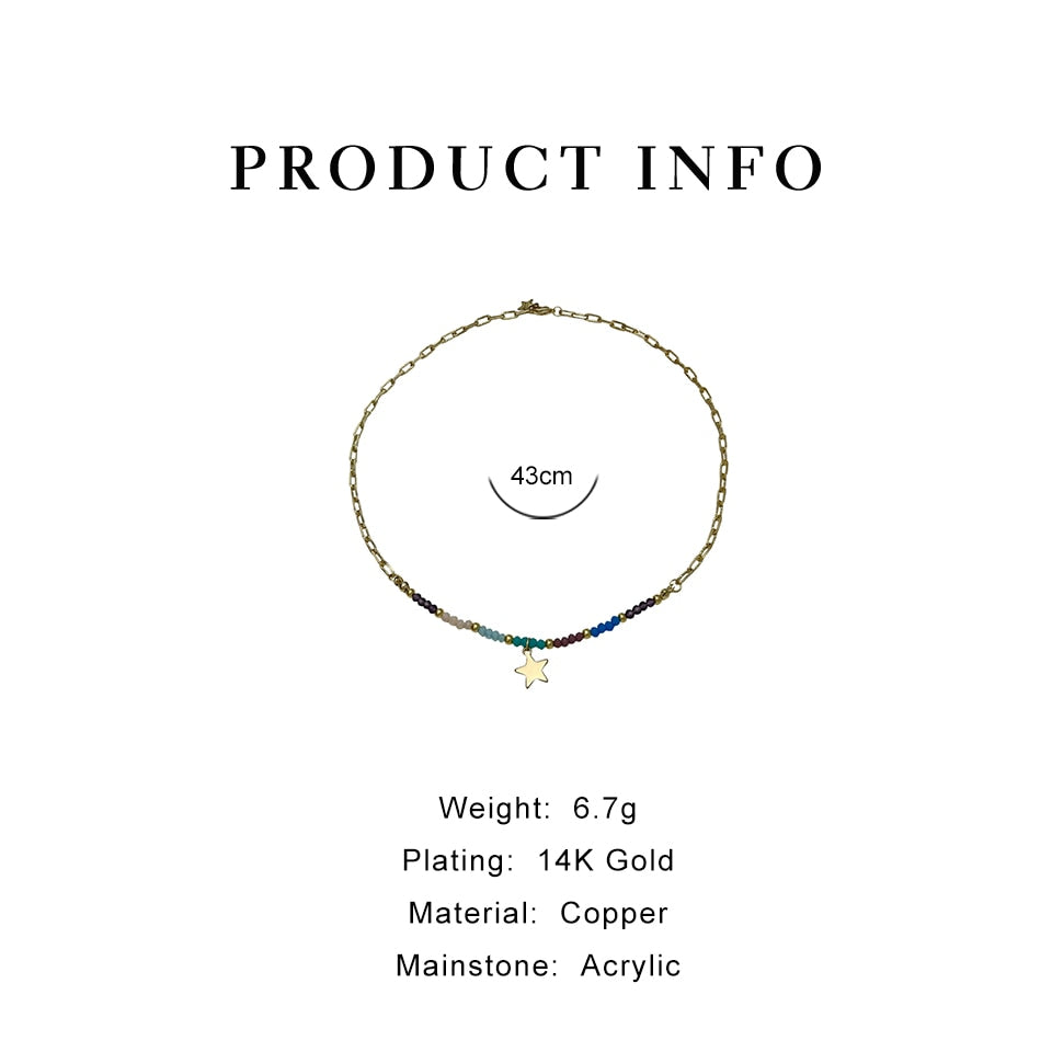 Peri'sBox Cute Multicolor Acrylic Bead Five-Pointed Star Pendant Necklace For Women Trendy Mixed Chain Necklaces