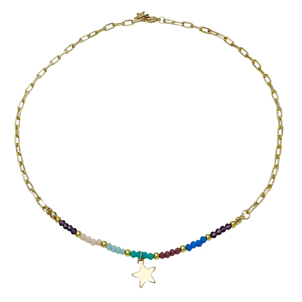 Peri'sBox Cute Multicolor Acrylic Bead Five-Pointed Star Pendant Necklace For Women Trendy Mixed Chain Necklaces