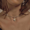 Peri'sBox Flat Natural Freshwater Pearl Necklaces Rhinestone Tennis Chain Necklaces for Women Minimalist Necklace Trendy Jewelry