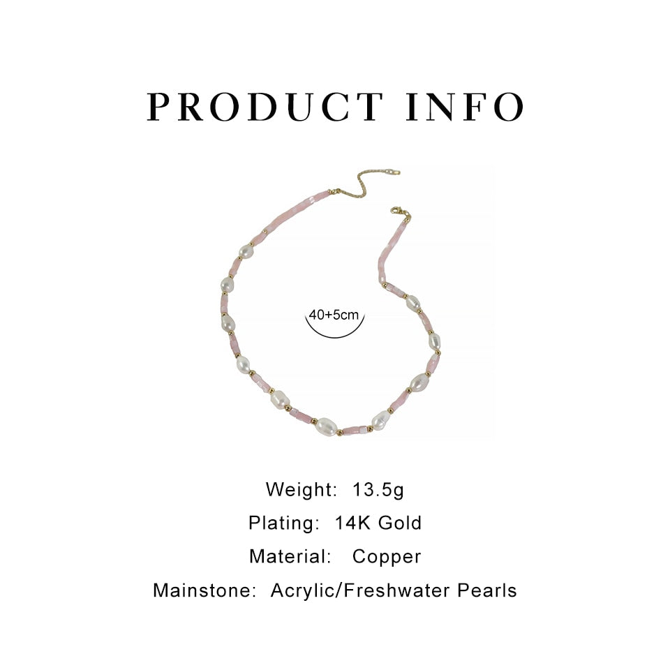 Peri'sBox French Delicate Freshwater Pearl Acrylic Bead Chain Necklaces Sweet Color Beaded Chain Necklace For Women Jewelry